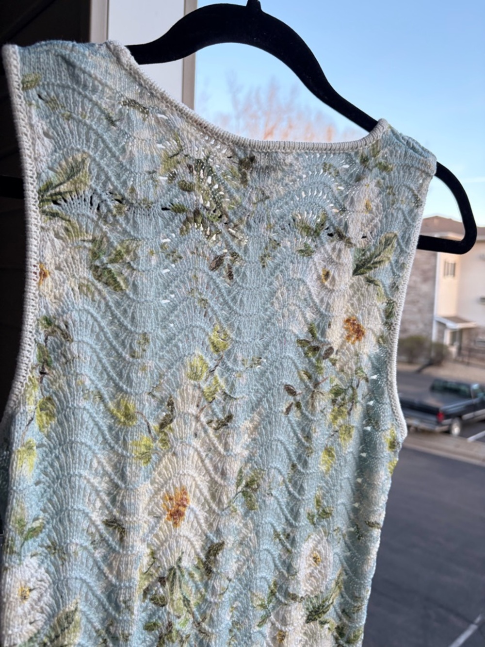 🆕🦋☘️ AQUA Floral Knit Dress M Ivory Blue Textured Crochet Midi Bloomingdale’s - Picture 10 of 15